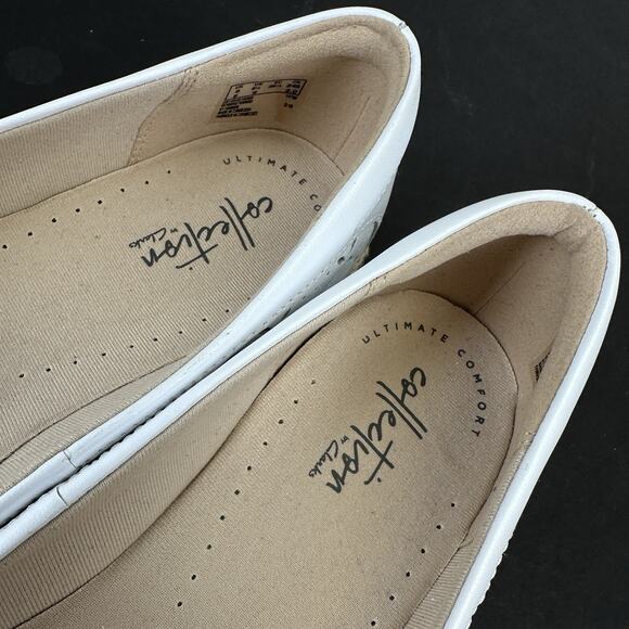 Clarks Collection 8.5 W Danelly Art White Lasercut Espadrille Ballet Flat‎ Shoes - Picture 8 of 9
